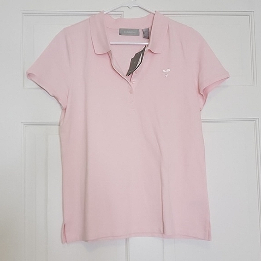 NWT Liz Claiborne Pink Heart Polo Shirt Size Large